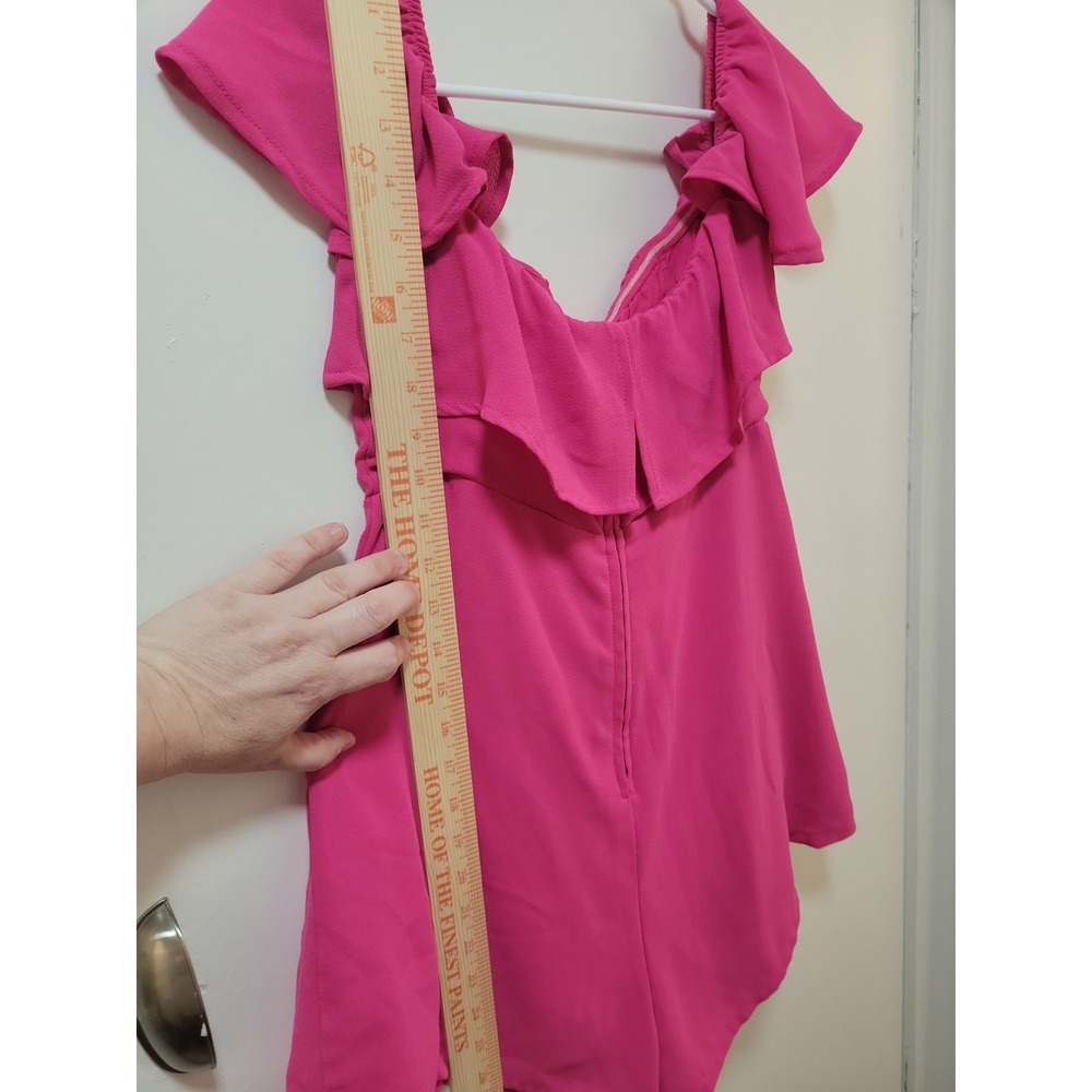 Luxxel Pink Off-Shoulder Ruffle Chiffon Lined Romper M Flutter Sleeve Back Zip - Picture 7 of 10